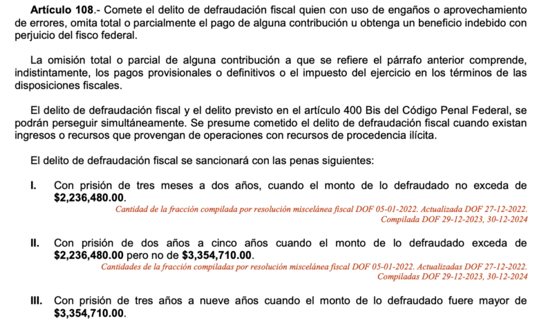 Artículo 108 del Código Fiscal Federal